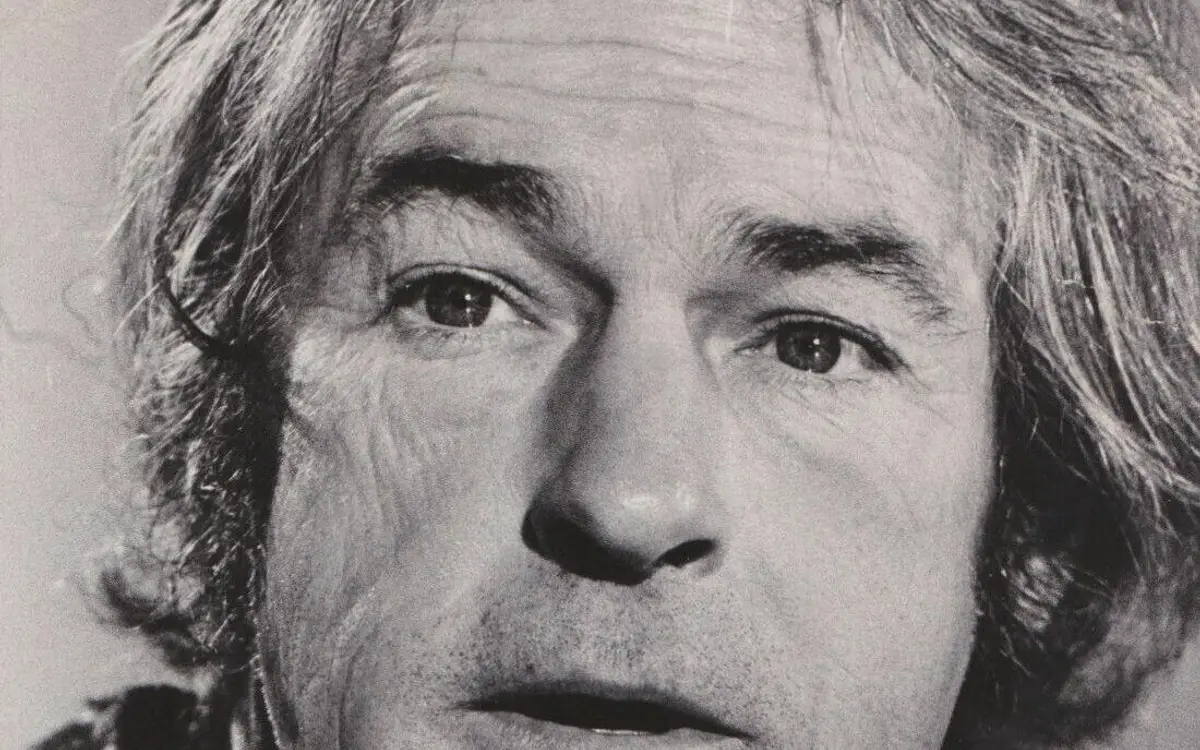 Black and white close-up portrait of Timothy Leary, 1969