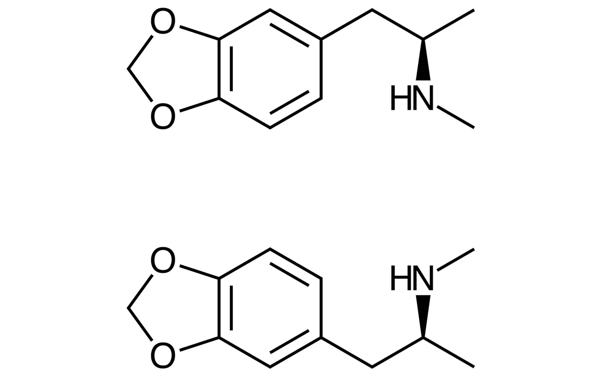 Skeletal chemical formula of the MDMA molecule